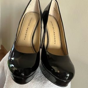 Black patent leather Chinese Laundry 5 inch heels.